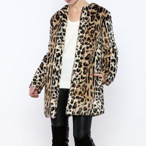 Cupcakes And Cashmere Elvina Faux Fur Zip Front Leopard Coat Medium M